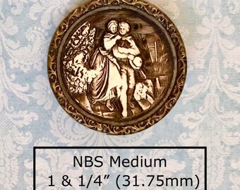 REDUCED! c1890 Celluloid Ivoroid Antique Button Depicting A Couple Walking NBS Medium