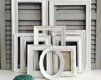 White Shabby Chic Frame Set; Hand-Painted Gallery Wall Frames; Distressed Frame Set; White Nursery Decor