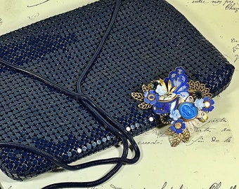 Vintage Carla Marchi glomesh metal mesh evening purse bag navy retro clutch