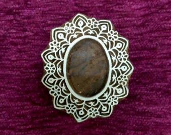 indian wood stamp, pottery stamps, textile stamps, hand carved printing block, tjaps, batik stamps - oval frame