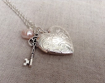 floral design locket necklace, graduation gift, gift for her,
