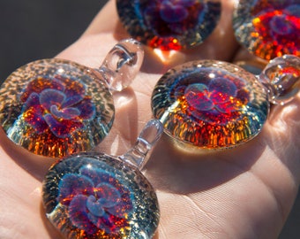 Heady Glass Pendant - Glass Flower Necklace - Trippy Glass Pendant - Blown Glass Jewelry - Birthday Gift Jewelry - Lampwork Pendant