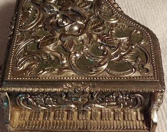 Silver Ornate Filigree Grand Piano Music Jewelry Box