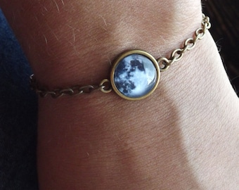 Full Moon Bracelet Moon Jewelry Solar System Jewelry Space Galaxy Night Stars Gift For Her Him