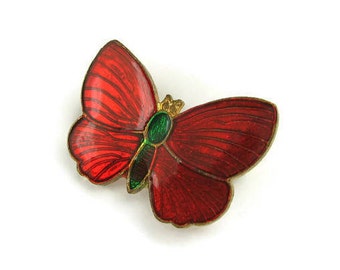 Vintage Red Butterfly Brooch