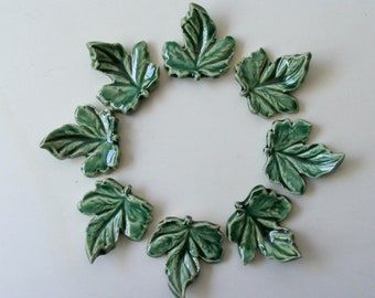 Ceramic Chopstick Rests, Pen Rests, Set of Eight Hand Made , Green Leaf