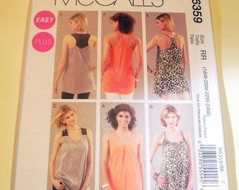Tunic Racer Back Blouse Tank Top blouse easy sewing pattern McCalls 6359 Size 18 20 22 24 Bust 40 42 44 46" UNCUT FF