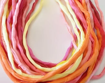 40" Silk String, 10 pieces - Silk Cord, Necklace Cord, Jewelry Cord, Hand Dyed Silk, Pastel Mix, Bulk Supplies