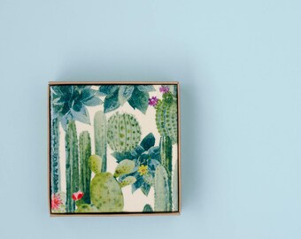 Succulent Cactus Garden Coasters Botanical Ceramic Coasters Tile Drink Coasters Green Pantone 2017 Greenery