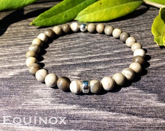 Flint Sterling Silver Bracelet / Striped Flint / 925 Sterling Silver / 6mm Natural Gemstone Bracelet