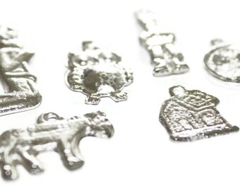 Mexican Milagros Charms Silvertone Jewelry Altars Shrines - Set of 6
