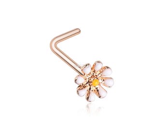 Rose Gold Dainty Adorable Daisy L-Shaped Nose Ring