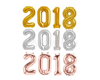 2018 Number Balloons Large 34” Foil Balloons Helium Quality / Small 13.5” Air Fill only / Set of 4 Balloons / Graduation News Years