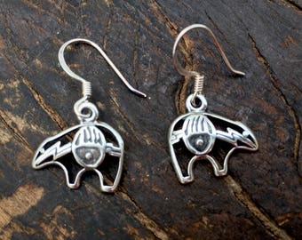 Sterling silver native bear with claw earrings, bear claw earrings, sterling silver bear earrings, native bear jewelry, bear earrings, bear