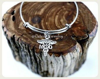 Doctor of Medicine Bracelet, MD Bangle, Handmade MD Jewelry, MD Bracelet, Medical Physician, Doctor of Medicine Gift