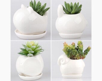Lovely Animals Ceramic Pots / Bonsai Pot, Cat Planter, Animal Planter, Bunny Planter, Elephant Planter, Mini Planter, Cactus Planter