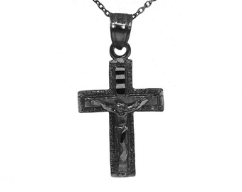 925 Black Sterling Silver Crucifix Necklace