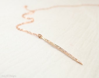 Pave Diamond Spike Necklace, Rose Gold Filled, Genuine Diamonds, Diamond Dagger, Spike Pendant