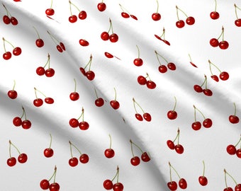 Cherry Fabric - Yummy Red Cherries By Fibracreativa - Cherry Retro Fruit Cherries Rockabilly Cotton Fabric By The Yard With Spoonflower
