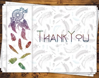 Boho Feathers Thank You Card