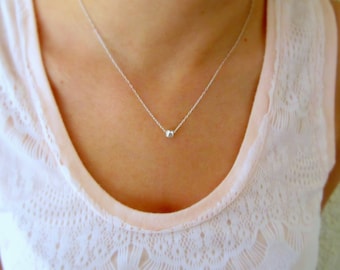 Silver necklace, Small necklace, One bead necklace, Minimalist necklace, Tiny silver necklace, Delicate necklace, Tiny bead necklace