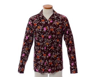 Vintage 70s California Male Floral Disco Shirt 1970s Flowers Graphic Pimp Dance Party Shirt / Mens S