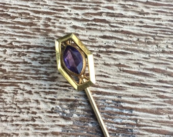 Vintage Amethyst Stick Pin Gold PS Co