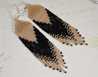 Beaded earrings, native earrings, Long fringe earrings, Boho style, Native American style
