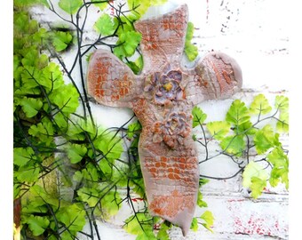 wall hanging Christian cross - Religious wall cross - cross wall hanging - one of a kind wall cross - pottery cross - ceramic cross- # 61