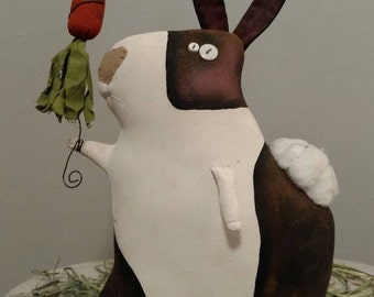 Clancey our very prim rabbit, carrying his carrot.