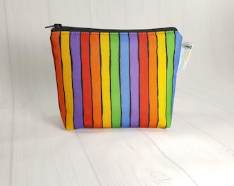 Rainbow Stripes Bright Zipper Notions Pouch, Mini Zippered Wedge Bag, Craft Pouch NP0040