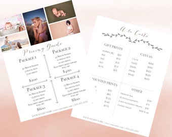 Photography Pricing Guide- 4 Choice Package & A la Carte Menu