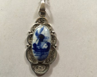 925 Silver Blue Delft Windmill Necklace