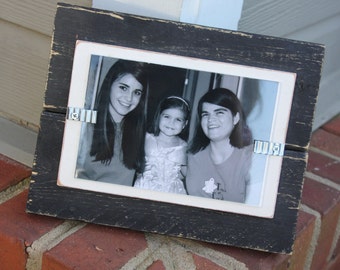 Picture Frame - Distressed Wood - Holds a 4x6 Photo - Black and White