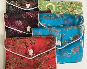 SILK PURSES Chinese Vintage Elegant Brocade Assortment Jewelry Pouches 4" x 5" pkg6