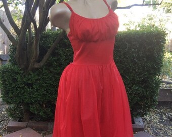 Goodbye Rain Sale 1950's Vintage Levoy's Red Nylon Chiffon Valentine Nightgown~S