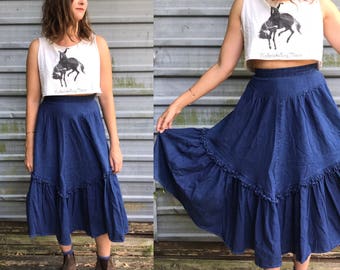 80s dark denim ranch skirt w/ ruffle