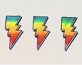 Ziggy Stardust Lightning Bolt print - handpainted A4 on heavy parchment