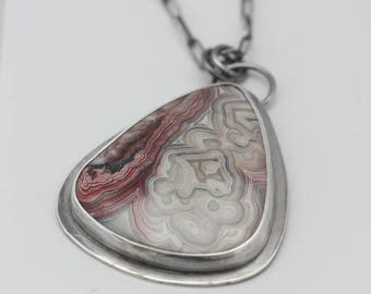 Crazy Lace Agate Pendant, Agate & Sterling Necklace, Pendant Necklace, Le Chien Noir, Statement Necklace