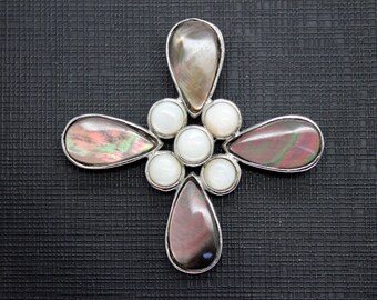 Natural White Black Lip Shell Cross Pendant
