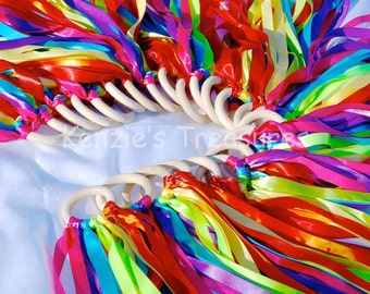 Party Packs of Rainbow Ribbon Hand Kites - Made With 7 Different Colors of Ribbons