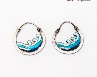 Enamel Weave Motif Openwork Earrings Sterling Silver
