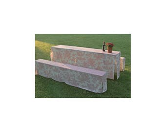Toile de Jouy rot/weiss Biertisch-& bankhussen 50cm
