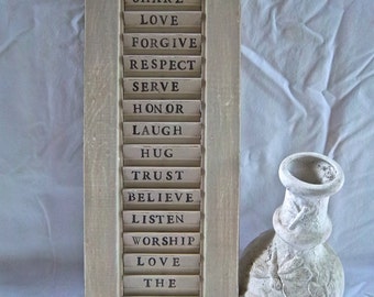 Vintage Redesign Reimagined Painted Stenciled Family Rules Shutter Display Mantle Decor Wallhanging Leaning Sign Home and Living Decor