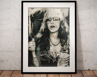 Stevie Nicks Poster Print, Fleetwood Mac Art, 1970s Bohemian Decor, Printable Music Rock Star Wall Art, Digital Painting, Gypsy Room Artwork