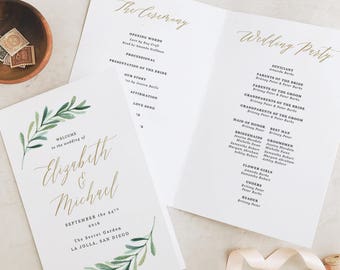 Greenery Wedding Programs Template, Printable Wedding Folded Program, Garden Rustic Theme | Edit in Word and Pages