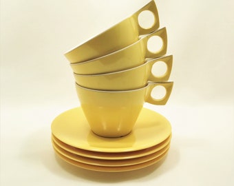 Vintage Set of Four Melmac Cups and Saucers Ornamin Ware c1950's/60's