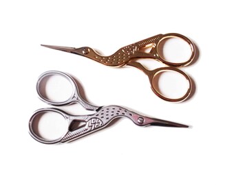 Cute Gold or Silver Metal Stork Embroidery Scissors