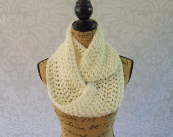 Infinity Scarf Crochet Knit Winter White Ivory Women's Accessories Eternity Fall Winter