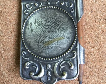 Silver Plated French Dance Card / Aide Memoire Art Nouveau c1900